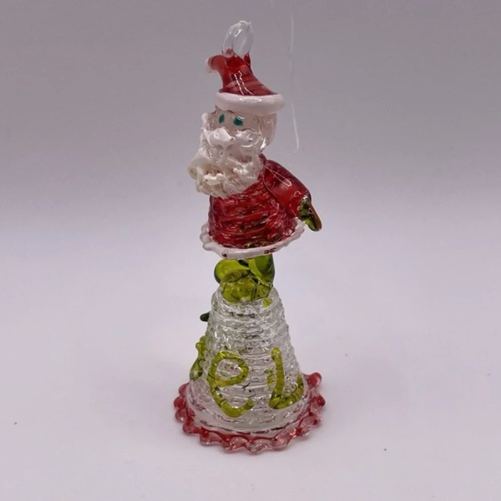 Vintage Hand Blown Spun Art Glass Santa Bell Noel‎ Christmas Ornament